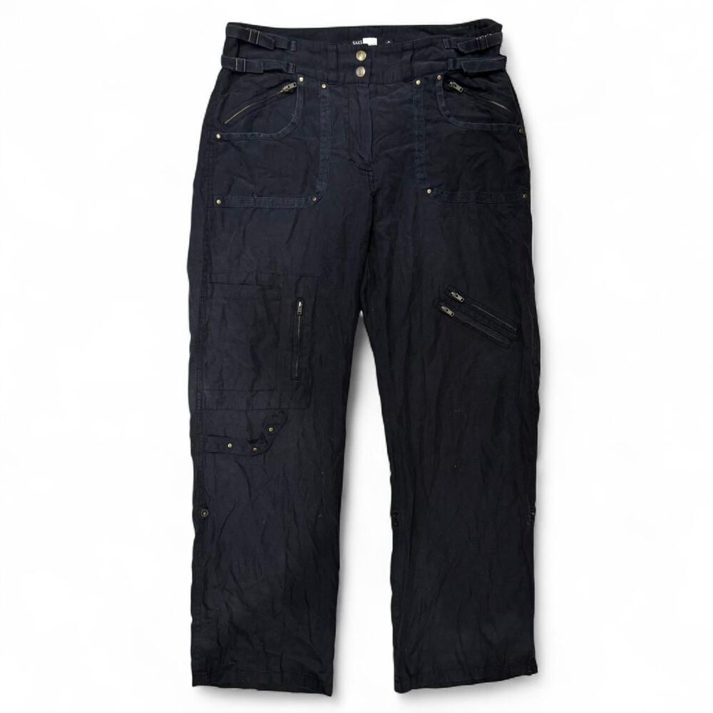 Saks Fifth Avenue Black Silk Cotton Blend Cargo Pants Utility Size 8 Womens Y2K - Picture 2 of 8